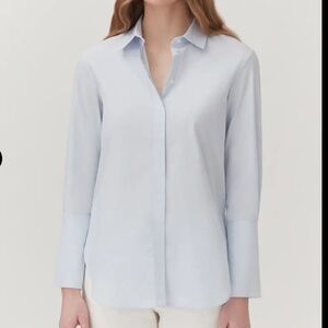 Cuyana Designer Blue Fitted Long Sleeve Button Down Shirt W Love Label